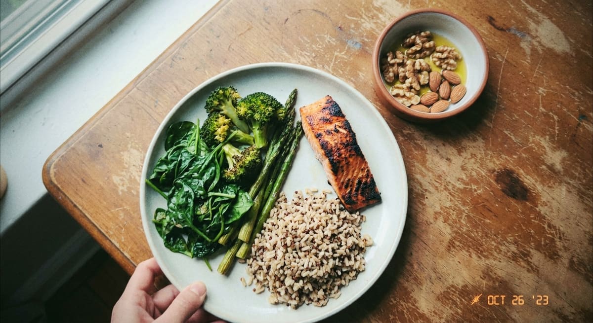 Assiette équilibrée riche en légumes et protéines pour la santé de la femme au naturel