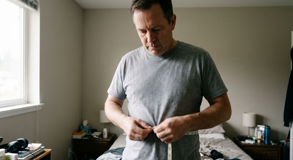 Homme mesurant son tour de taille dans une démarche de santé au naturel